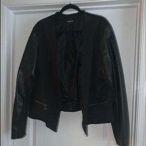 Black blazer with leather sleeves